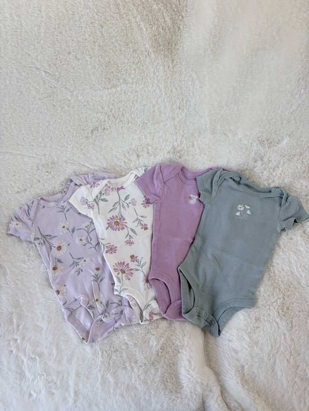Carter’s Floral Short-Sleeve One-Piece Bodysuit - Lavender, White, and Sage